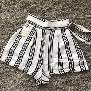 Black and White Striped Paper Bag Shorts